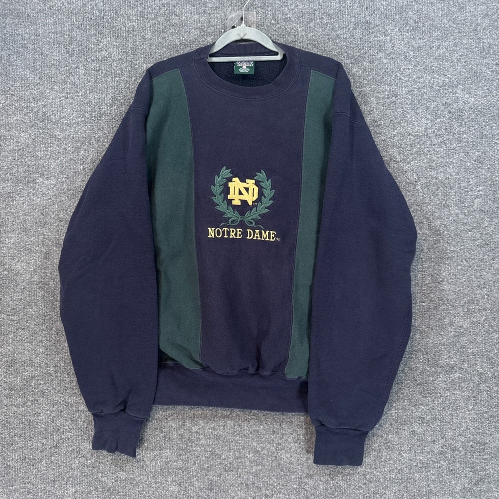 Vintage Notre Dame Sweatshirt Mens XL Blue MV Sport Pullover Fighting Irish Y2K